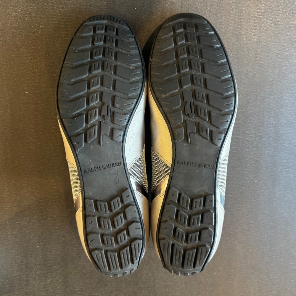 Ralph Lauren Morrison Men 12 D Silver Metallic Leather Mesh Fashion Sneakers - Picture 13 of 15